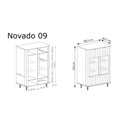 Witryna Novado NOVADO-9 Biel Alpejska – rysunek techniczny z wymiarami