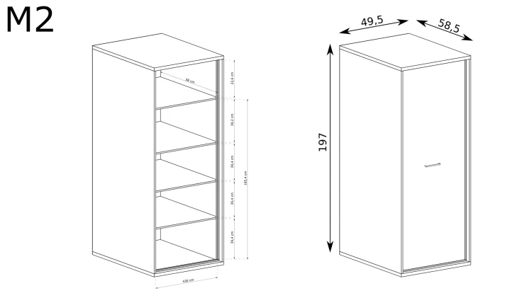 Szafa Mediolan M-2 Hikora – rysunek techniczny z wymiarami