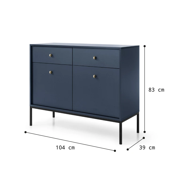 Rysunek techniczny komody Mono MKSZ104: szerokość 103,5 cm, wysokość 83 cm, głębokość 39 cm, stelaż 18,2 cm
