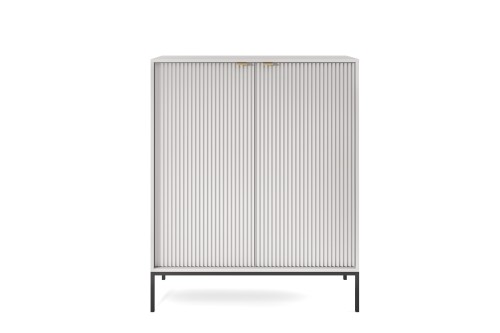 Wysoka komoda szara Nova K104, widok z przodu, dwoje drzwiczek, nowoczesny szary mat, szerokość 104 cm, wysokość 125 cm widok 2