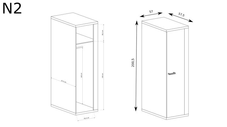 Szafa Natural N2 Ribbeck – rysunek techniczny z wymiarami