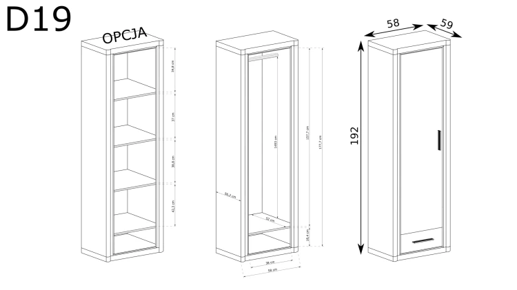 Szafa Dallas D-19 Sonoma – rysunek techniczny z wymiarami 4