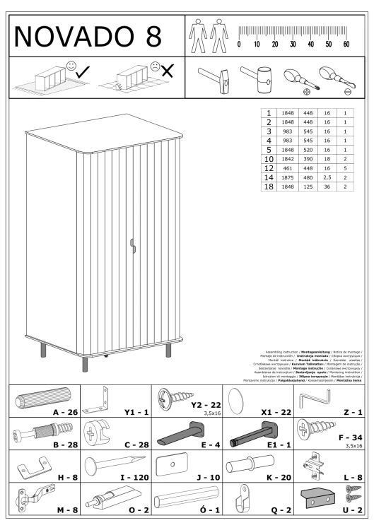 Szafa Novado NOVADO-8 Clay Gray – rysunek techniczny z wymiarami 2