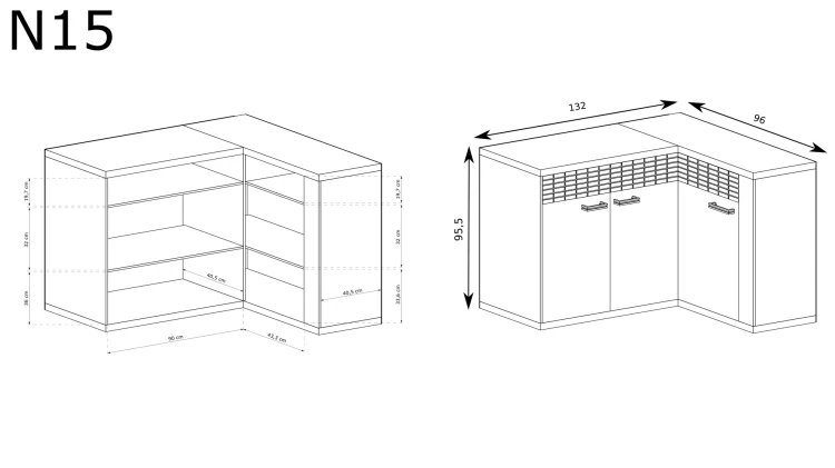 Komoda Natural N15 Ribbeck – rysunek techniczny z wymiarami