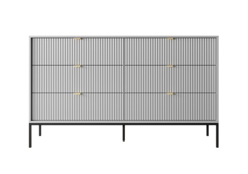 Komoda szara Nova NKS154, widok z przodu, 6 szuflad, złote uchwyty, czarny metalowy stelaż, szerokość 154 cm widok 2