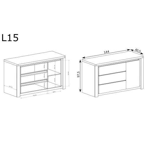 Komoda Livinio LIVINIO-15 Ribbeck – rysunek techniczny z wymiarami