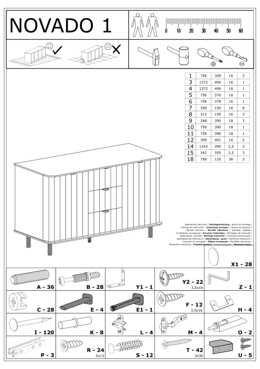 Komoda Novado NOVADO-1 Clay Gray – rysunek techniczny z wymiarami 2