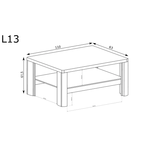 Ława Livinio LIVINIO-13 Ribbeck – rysunek techniczny z wymiarami