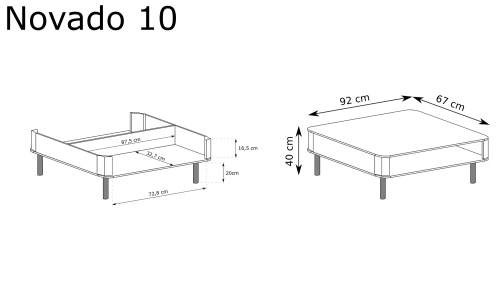 Ława Novado NOVADO-10 Biel Alpejska – rysunek techniczny z wymiarami 1