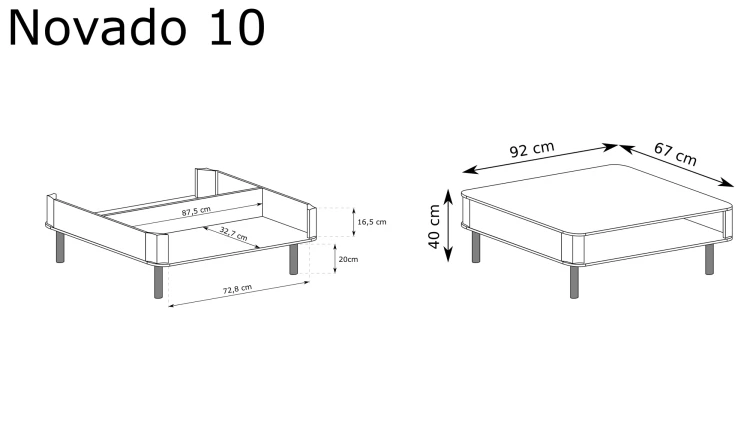 Ława Novado NOVADO-10 Biel Alpejska – rysunek techniczny z wymiarami 1