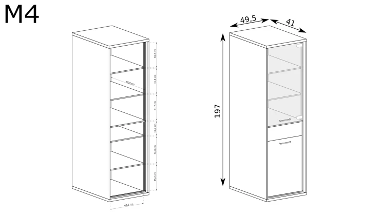 Witryna Mediolan M-4 Hikora – rysunek techniczny z wymiarami