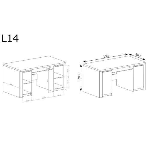 Biurko Livinio LIVINIO-14 Ribbeck – rysunek techniczny z wymiarami