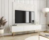 Biała szafka pod telewizor Oro RTV175 w salonie, wersja stojąca na eleganckich metalowych nóżkach w kolorze złotym, ryflowany front MDF