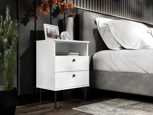 Stolik nocny HIGH II 22, 2 szuflady, bia - zdjecie 1