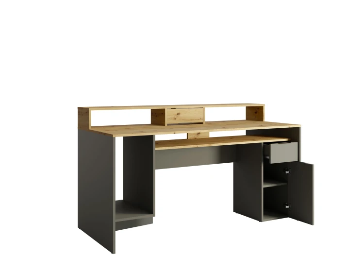 Biurko REX 60, 1 drzwi, grafitowy/dąb artisan, 160 cm – zdjęcie produktu na białym tle 3