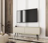 Beżowa szafka pod telewizor Oro RTV135 w salonie, wersja stojąca na eleganckich metalowych nóżkach w kolorze czarnym, gładki front