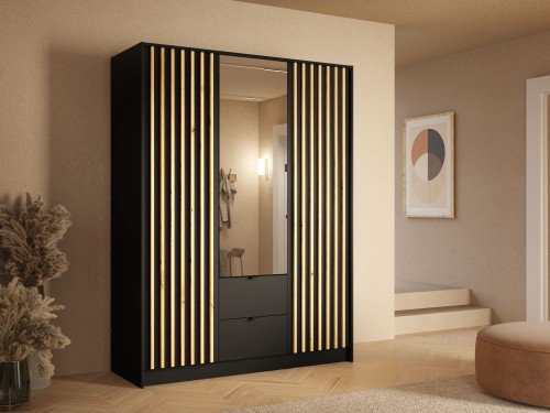 Szafa KATANIA 19, 3 drzwi, czarny onyx, 151 cm – aranżacja wnętrza