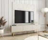 Beżowa szafka pod telewizor Oro RTV175 w salonie, wersja stojąca na eleganckich metalowych nóżkach w kolorze złotym