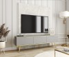 Szara szafka pod telewizor Oro RTV175 w salonie, wersja stojąca na eleganckich metalowych nóżkach w kolorze złotym