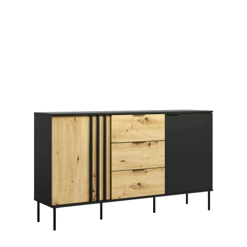 Komoda RIMINI 03, 2 drzwi, czarny/dąb artisan, 165 cm – zdjęcie produktu na białym tle