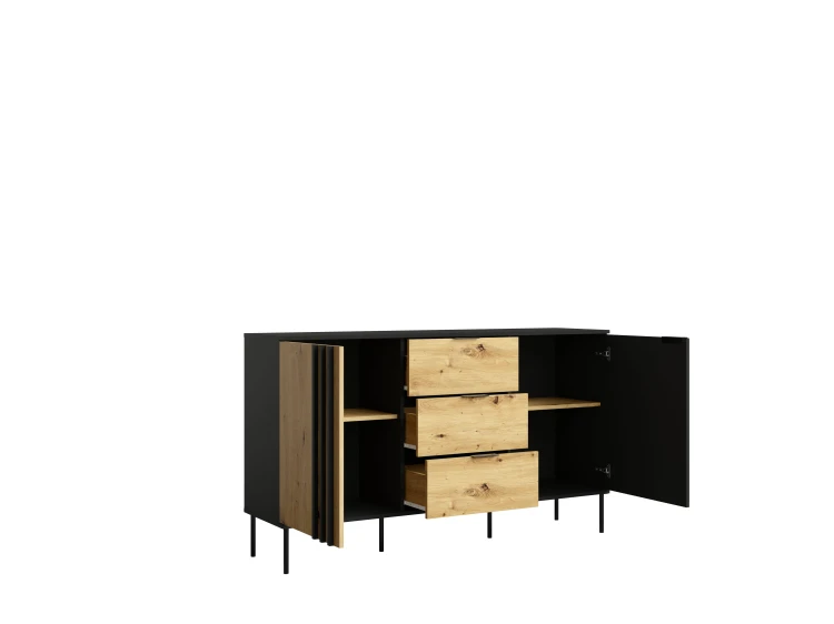 Komoda RIMINI 03, 2 drzwi, czarny/dąb artisan, 165 cm – aranżacja wnętrza