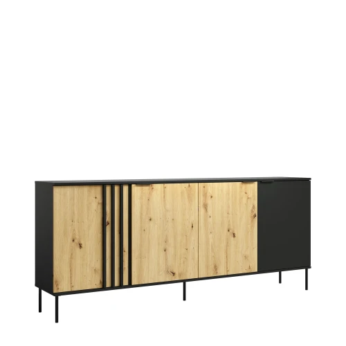 Komoda RIMINI 04, 4 drzwi, czarny/dąb artisan, 220 cm – zdjęcie produktu na białym tle