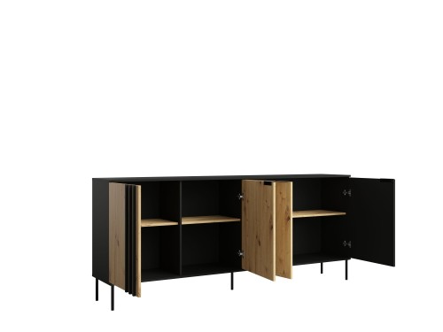 Komoda RIMINI 04, 4 drzwi, czarny/dąb artisan, 220 cm – aranżacja wnętrza