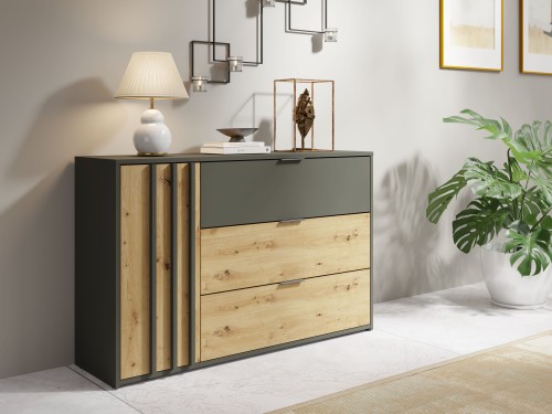 Komoda RIMINI 46, grafitowy/dąb artisan, 125 cm – aranżacja wnętrza