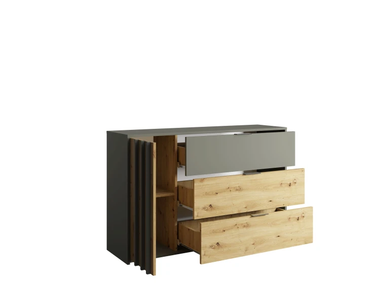 Komoda RIMINI 46, grafitowy/dąb artisan, 125 cm – aranżacja wnętrza