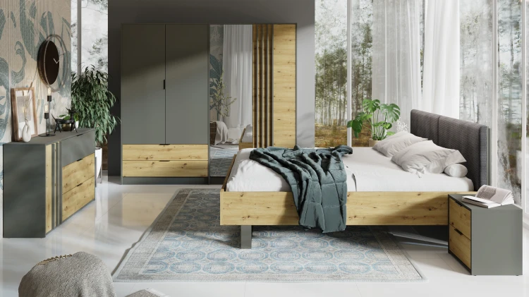 Komoda RIMINI 46, grafitowy/dąb artisan, 125 cm – aranżacja wnętrza