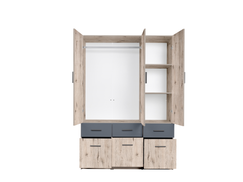 Szafa SNOW 04, 3 drzwi, dąb wellington/grafitowy, 136 cm – aranżacja wnętrza