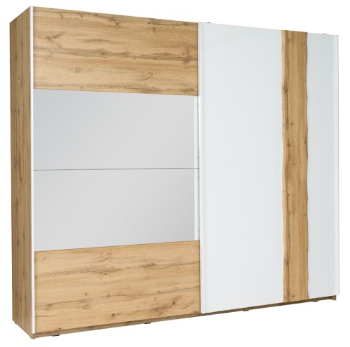 Szafa WOOD II 12, 2 drzwi, wotan dąb/biały wysoki połysk, 250 cm – aranżacja wnętrza