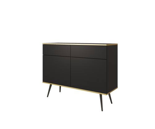 Nowoczesna komoda Oro KSZ107 czarny mat ujęcie pod skosem, widoczna wysokość 85 cm i czarne nóżki