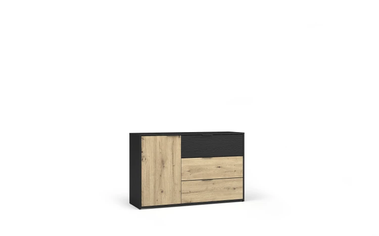Komoda UPSALA 46, 2 drzwi, czarny grafitowy/dąb artisan, 125 cm – aranżacja wnętrza