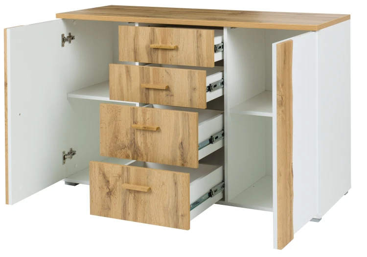 Komoda WOOD II 03, 2 drzwi, wotan dąb/biały, 130 cm – aranżacja wnętrza