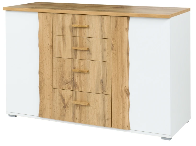 Komoda WOOD II 03, 2 drzwi, wotan dąb/biały, 130 cm – aranżacja wnętrza