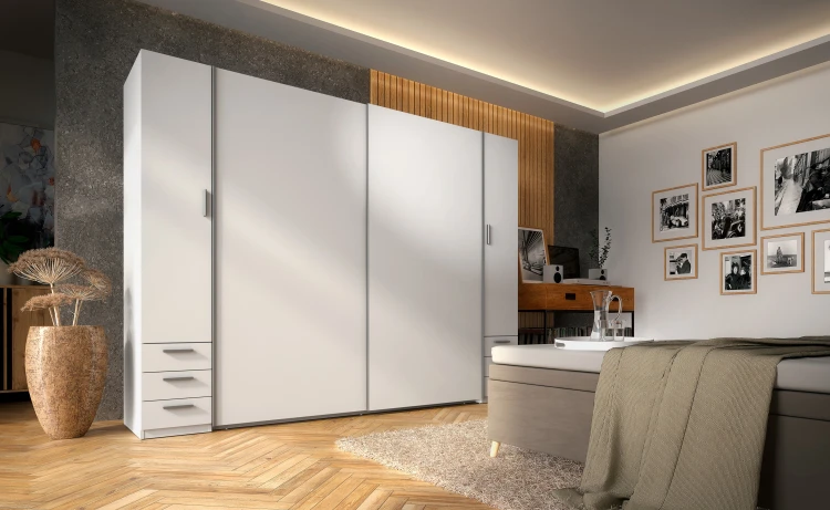 Szafa STORE II 21, 4 drzwi, biały, 270 cm – aranżacja wnętrza