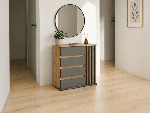 Komoda DORIS 27, 1 drzwi, dąb artisan/grafitowy, 80 cm – aranżacja wnętrza
