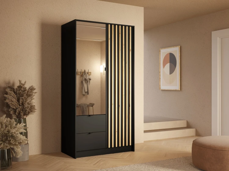 Szafa KATANIA 15, 2 drzwi, czarny onyx, 102 cm – aranżacja wnętrza