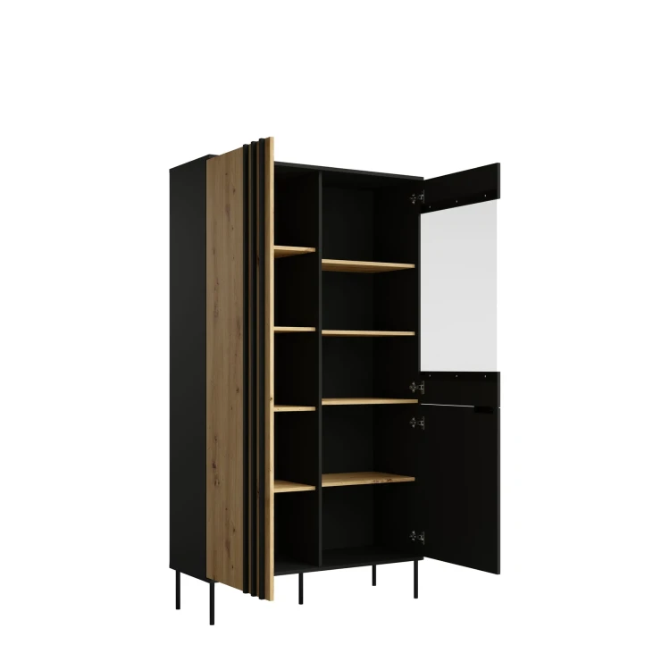Witryna RIMINI 01, 2 drzwi, czarny/dąb artisan, 110 cm – zdjęcie produktu na białym tle