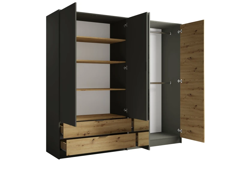 Szafa RIMINI 12, 2 drzwi, grafitowy/dąb artisan, 220 cm – aranżacja wnętrza