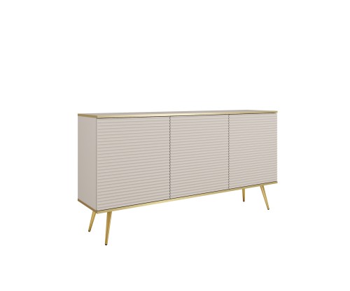 Nowoczesna komoda Oro K160 MDF beżowy mat ze złotymi detalami – ujęcie pod kątem