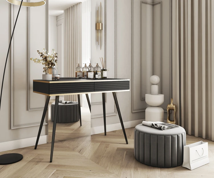 Elegancka czarna toaletka Oro T102 MDF w sypialni glamour jako stolik kosmetyczny