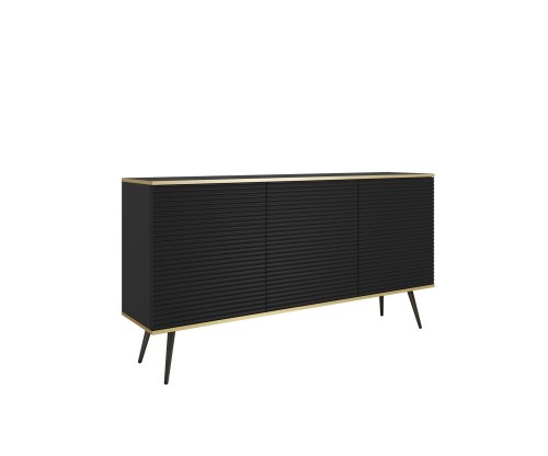 Nowoczesna komoda Oro K160 MDF czarny mat ze złotymi detalami – ujęcie pod kątem