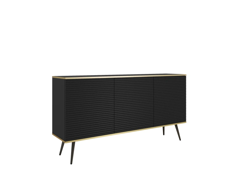 Nowoczesna komoda Oro K160 MDF czarny mat ze złotymi detalami – ujęcie pod kątem