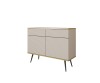 Nowoczesna komoda Oro KSZ107 MDF beżowy mat ujęcie pod skosem, widoczna wysokość 85 cm i czarne nóżki