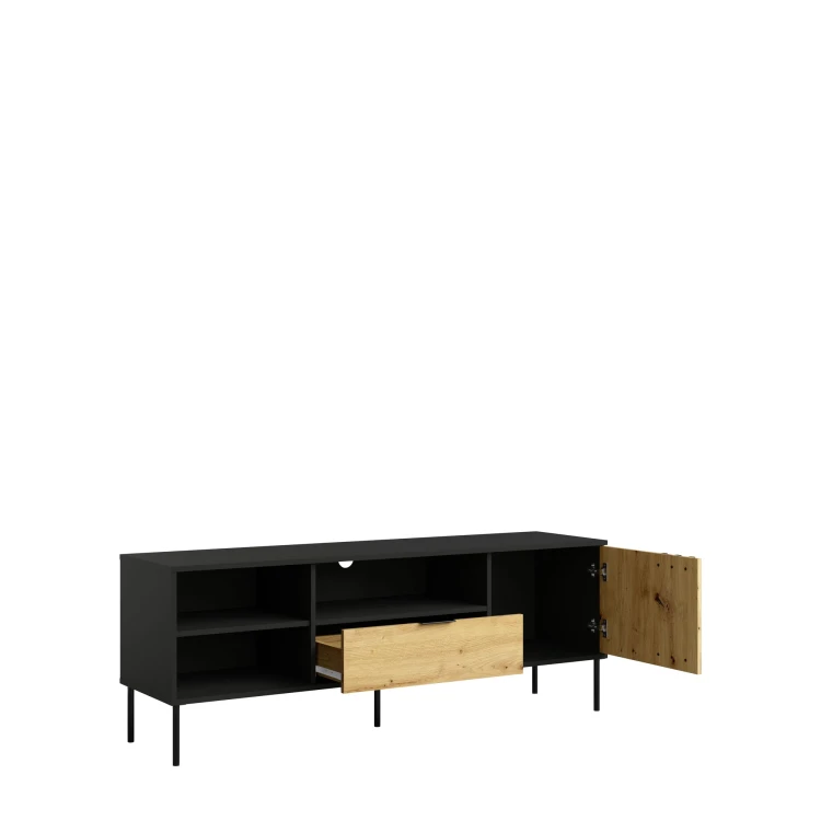 Szafka RTV RIMINI 08, 1 drzwi, czarny/dąb artisan, 160 cm – zdjęcie produktu na białym tle