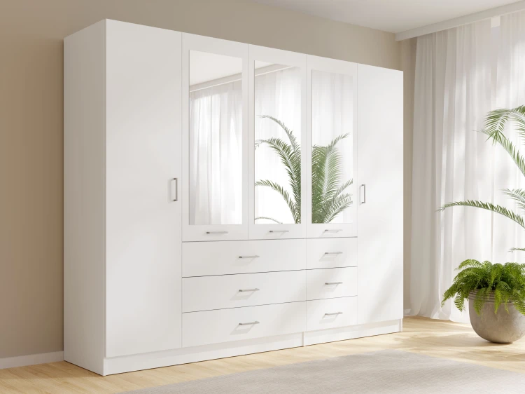 Szafa KONSO 21, 5 drzwi, biały, 250 cm – aranżacja wnętrza