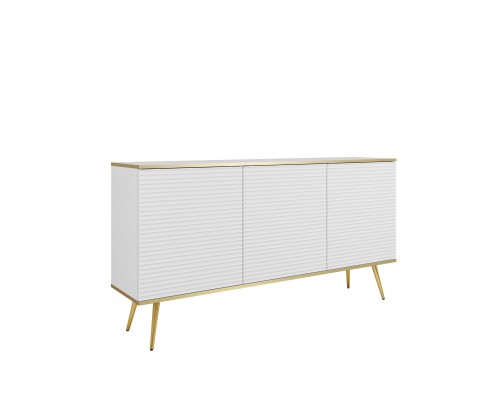 Nowoczesna komoda Oro K160 MDF biały mat ze złotymi detalami – ujęcie pod kątem