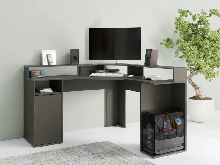 Biurko CARBON 61, 1 drzwi, grafitowy, 139 cm – aranżacja wnętrza
